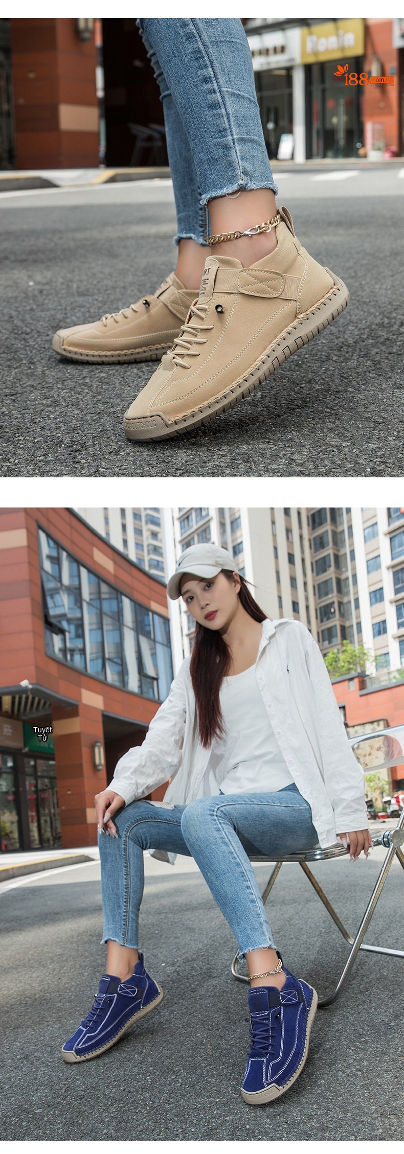 Giày Mọi Nữ Thủ Công Mềm Mại Đế Bằng Chiều Cao Đế Khoảng 2cm Màu Kem, Xám, Xanh Navy chi tiết 12