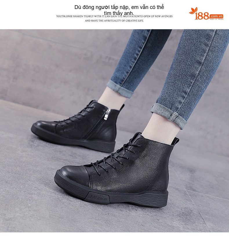 Boot Nữ Da Bò Cổ Lửng Khóa Bên Hông Chiều Cao Đế Khoảng 3cm Màu Đen, Nâu chi tiết 14