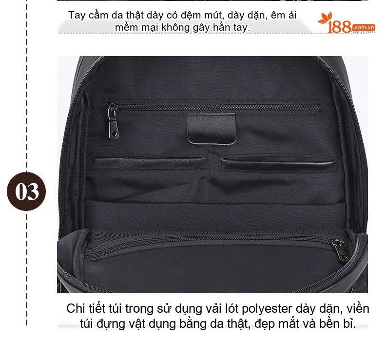 Balo Da Bò Đa Năng Du Lịch Ngoài Trời Đựng Laptop 17 Inch Màu Đen, Nâu chi tiết 19