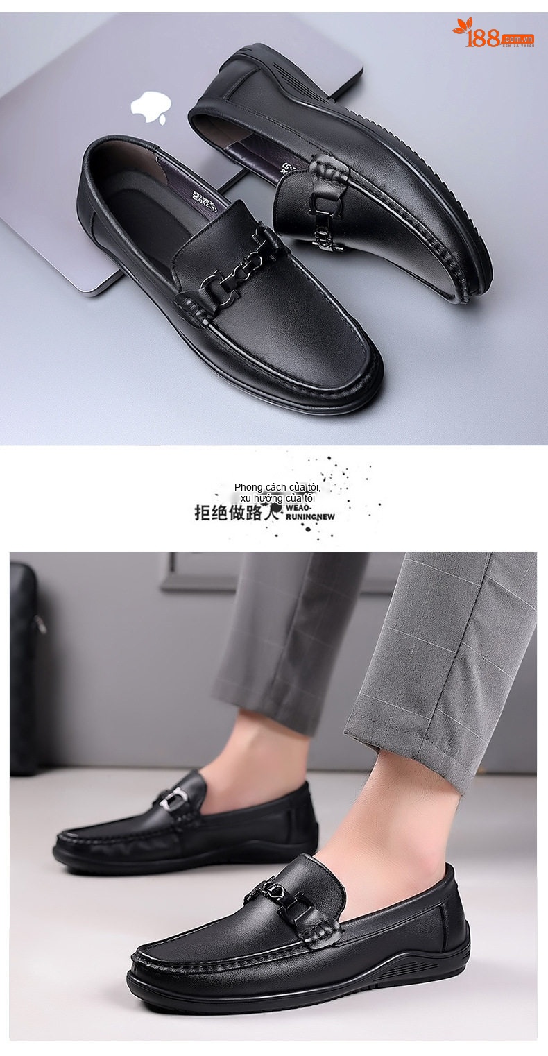 Giày Lười Nam Da Mềm Chiều Cao Đế Khoảng 2cm Màu Đen chi tiết 13