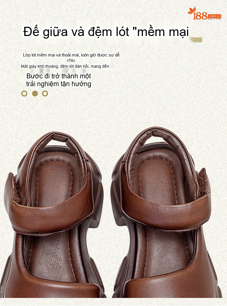 Giày Sandal Cao Gót Nữ Hở Ngón Da Bò Quai Hậu Đế Bệt Gót Cao 7cm - 8cm Màu Đen, Nâu chi tiết 6