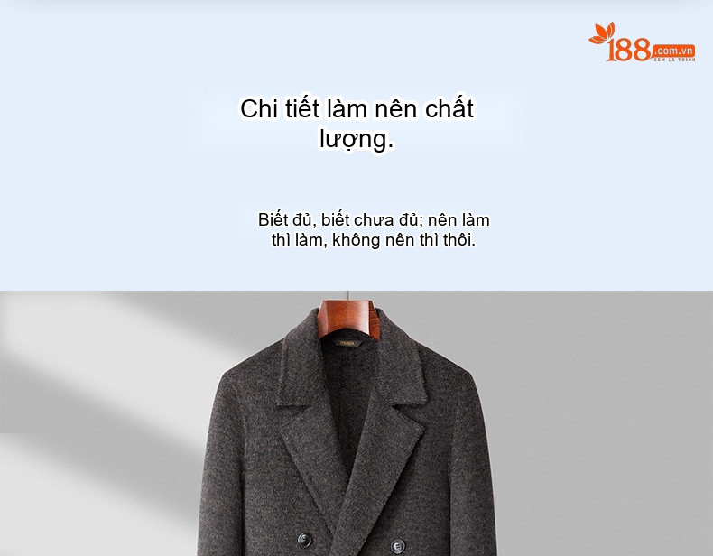 Áo Khoác Dạ Nam Dáng Dài Hai Hàng Khuy Chất Liệu Len Màu Xám chi tiết 2