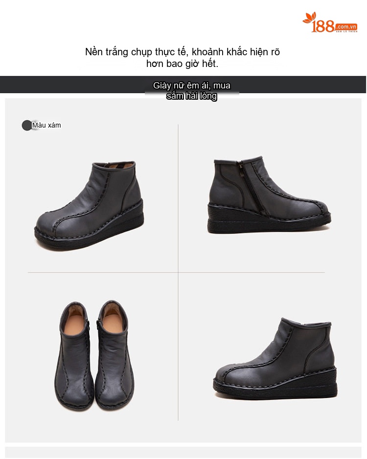 Boot Nữ Da Bò Đế Xuồng Retro Chiều Cao Đế Khoảng 4cm Màu Nâu, Đen chi tiết 17