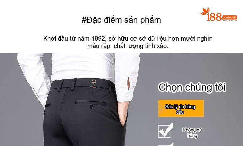 Quần Tây Nam Ống Đứng Lụa Tằm Cao Cấp Co Giãn Màu Đen, Xanh Navy chi tiết 4