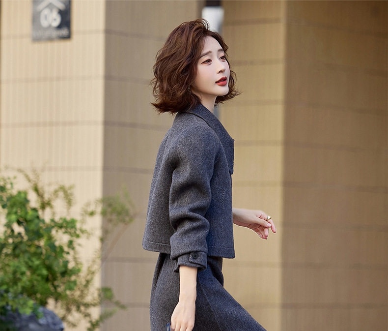 Set Áo Khoác Lửng Nữ và Chân Váy Bút Chì Vải Lông Cừu Hai Mặt Phong Cách Hàn Quốc Màu Nâu, Xám, Kem chi tiết 32