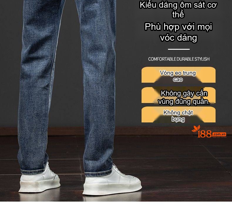 Quần Jean Nam Ống Đứng Lót Lông Dày Dặn Co Giãn Tốt Màu Xanh Dương chi tiết 6