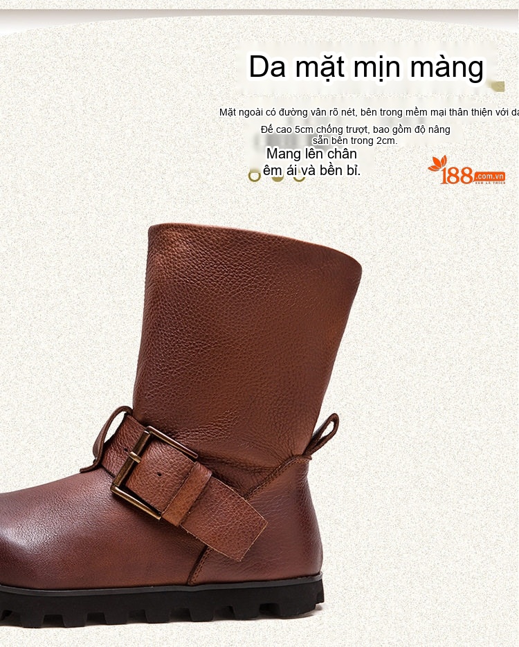 Boot Nữ Cổ Lửng Da Bò Công Sở Khóa Cài Chiều Cao Đế Khoảng 3cm Màu Nâu, Đen chi tiết 4