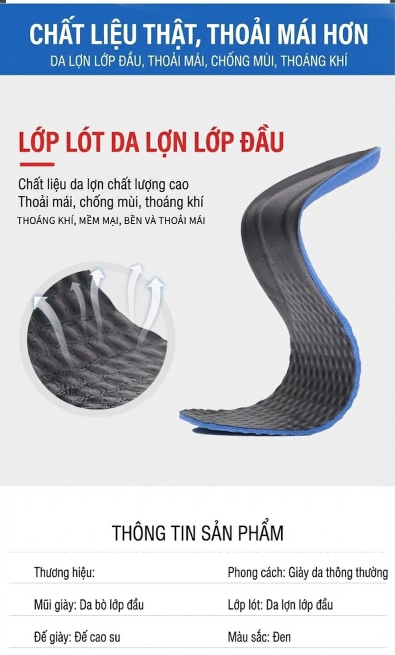 Giày Lười Nam Da Bò Vân Cá Sấu Chiều Cao Đế Khoảng 3cm Màu Đen chi tiết 5