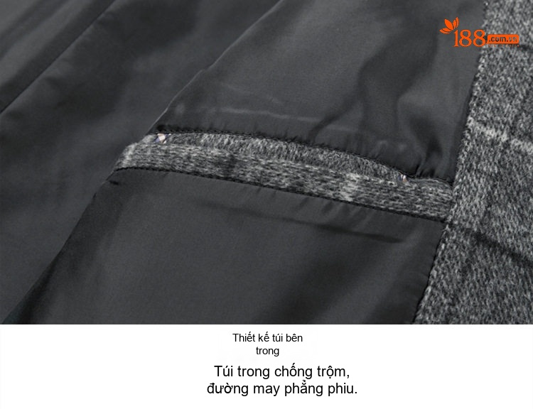 Áo Khoác Dạ Nam Dáng Dài Vừa Cổ chữ Vest Họa Tiết Kẻ Ô Màu Xám, Nâu chi tiết 17
