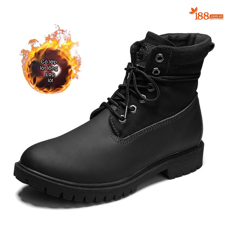 Giày boot nam da bóng buộc dây đế cao 3 cm