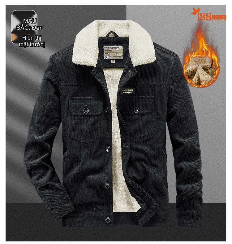 Áo Khoác Cotton Lông Cừu Nam Dáng Rộng Có Cổ Màu Nâu, Xanh Rêu, Đen chi tiết 30
