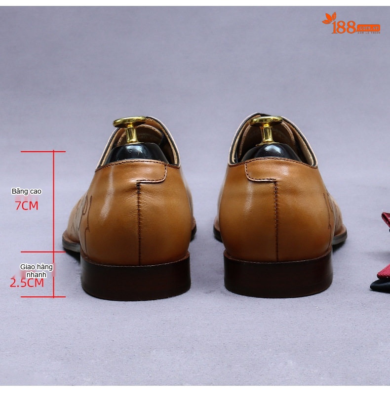 Giày Tây Buộc Dây Nam Da Bò Lót Da Bò Thủ Công Chiều Cao Đế Khoảng 3cm Màu Nâu, Đen chi tiết 18