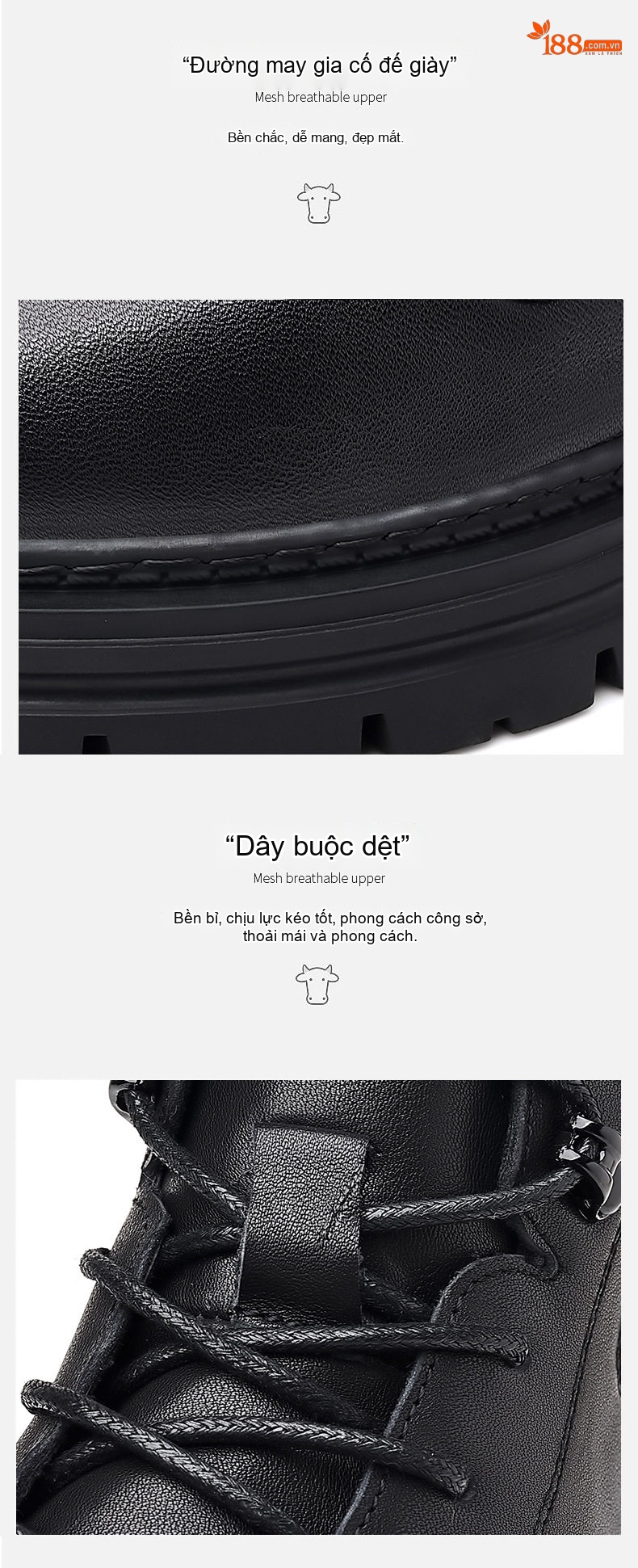 Boot Martin Nam Da Bò dáng chữ Anh Quốc Đế Dày Chiều Cao Đế Khoảng 5cm Màu Đen chi tiết 9