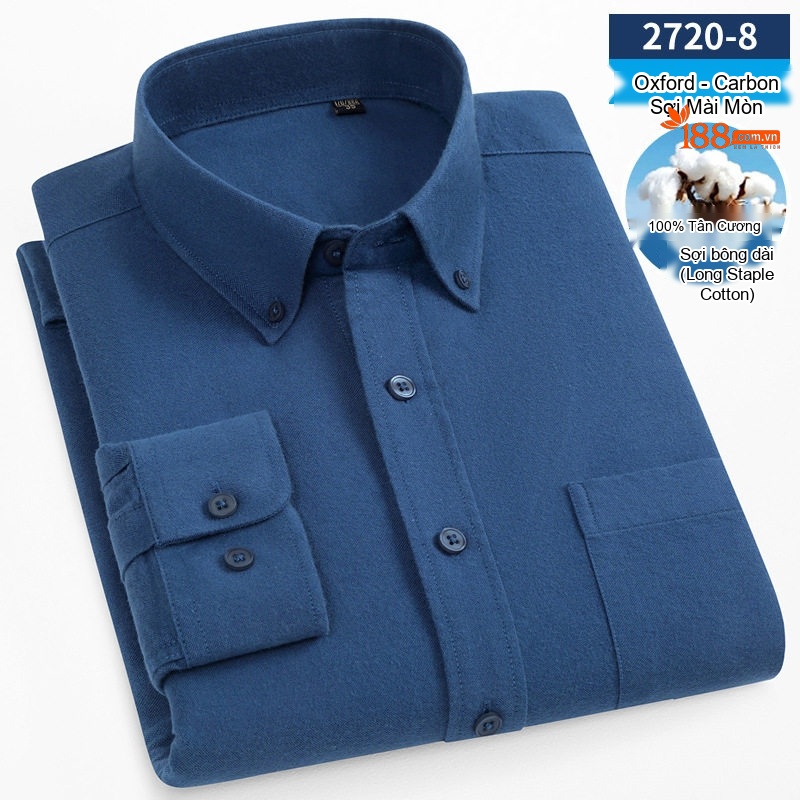 Áo Sơ Mi Tay Dài Nam Cotton Oxford Dáng Ôm Màu Trắng, Xanh Dương, Xám, Xanh Lá...