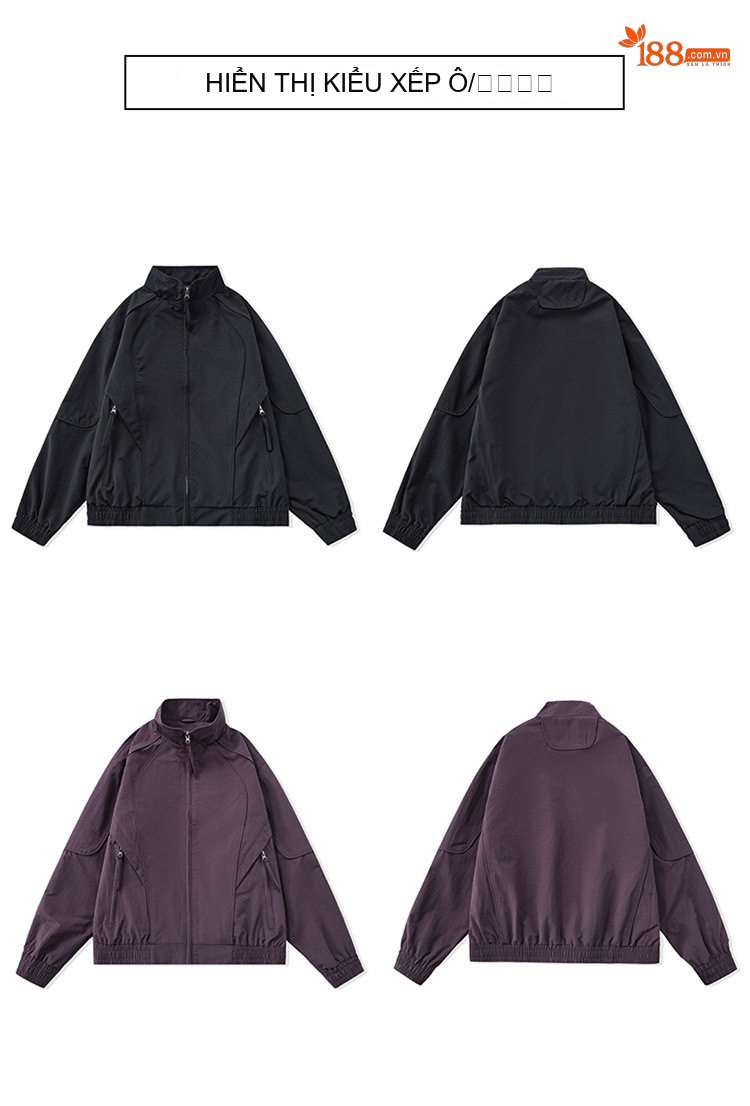 Áo Khoác Bomber Nam Cổ Trụ Dáng Rộng Phong Cách Mỹ Màu Đen, Tím chi tiết 5