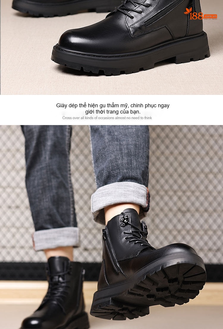 Boot Martin Nam Da Thật Lót Lông Cao Cổ Giữ Ấm Chiều Cao Đế Khoảng 4cm Màu Đen chi tiết 10