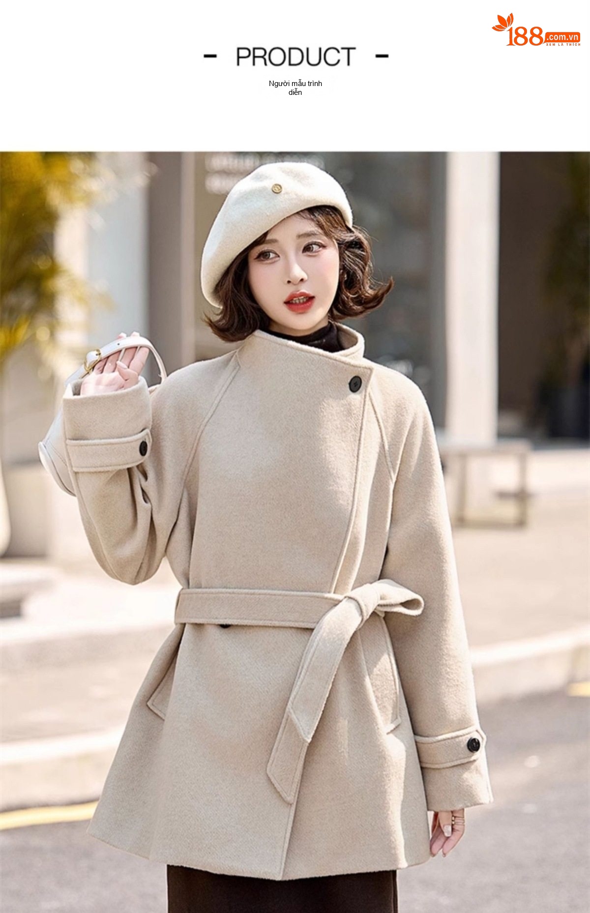 Áo Khoác Dạ Nữ Dáng Ngắn Wool Thiết Kế Thắt Eo Tôn Dáng Màu Be, Xám chi tiết 15