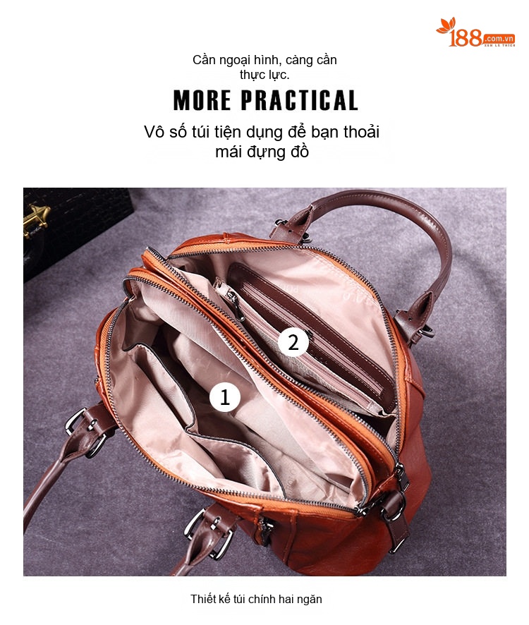 Túi Xách Nữ Da Bóng Vintage Đeo Vai, Đeo Chéo, Xách Tay Nhiều Ngăn Màu Nâu, Đen, Xanh Rêu, Đỏ... chi tiết 3
