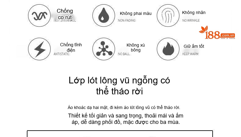 Áo Khoác Nam Hai Mặt Dạ Lông Cừu Cổ Bẻ Lót Lông Vũ Có Thể Tháo Rời Màu Nâu, Đen chi tiết 6
