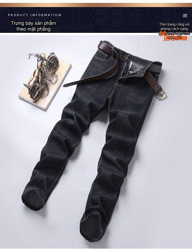 Quần Jean Nam Dáng Suông Co Giãn Thoải Mái Màu Xanh Navy, Đen chi tiết 18