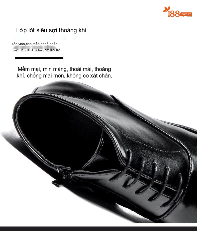 Giày Boot Martin Nam Cổ Thấp Da Bóng Chiều Cao Đế Khoảng 3cm Màu Đen chi tiết 5