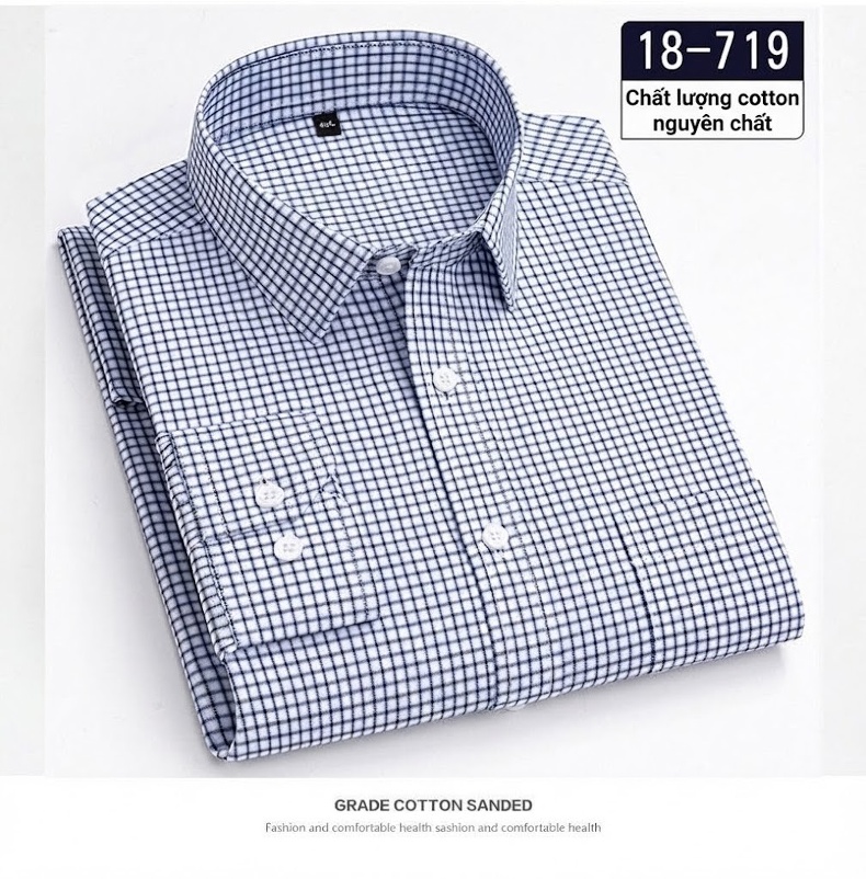 Áo Sơ Mi Nam Cotton Dài Tay Kẻ Caro Thời Trang Công Sở Thoải Mái Màu Đỏ, Xanh, Xám, Be... chi tiết 11