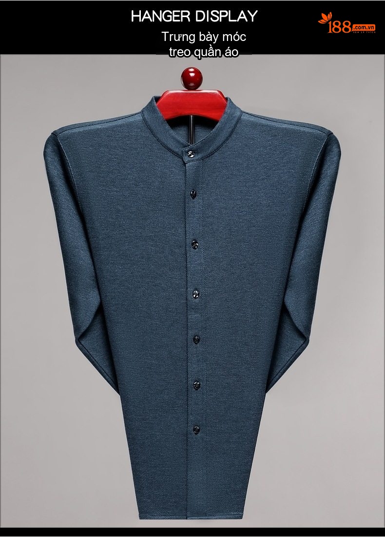 Áo Sơ Mi Nam Dài Tay Dáng Ôm Cổ Tàu Chất Liệu Lông Dê Cashmere Không Nhăn Màu Xám, Xanh chi tiết 29