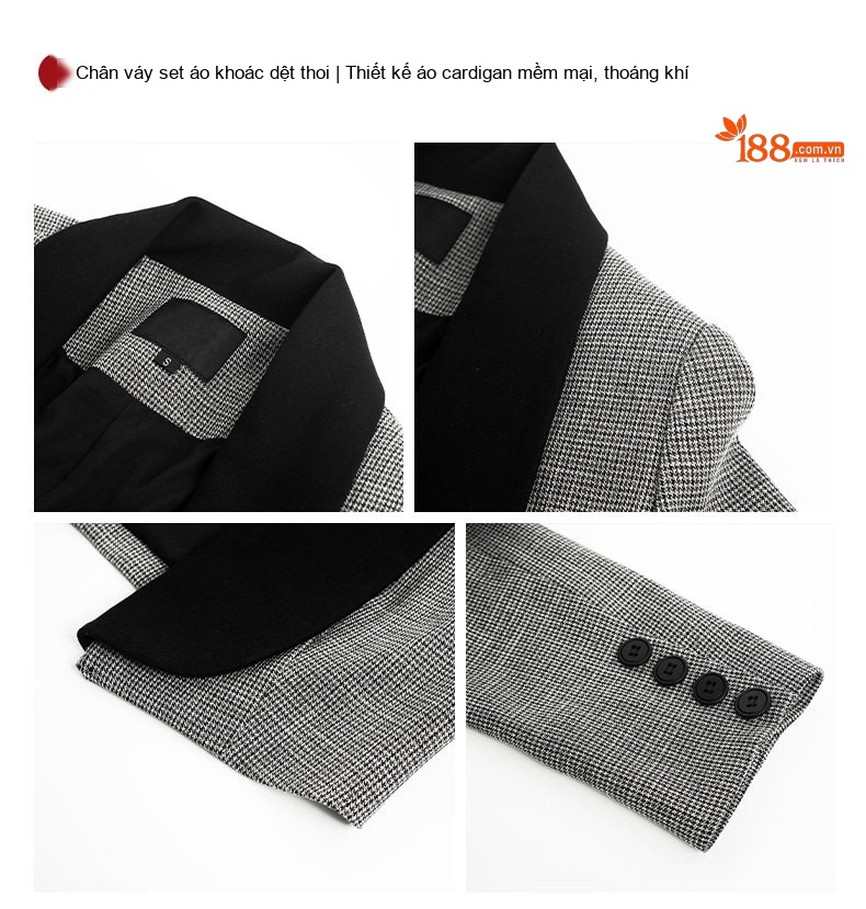 Set Áo Khoác Lửng và Đầm Hai Dây Nữ Dáng Ôm Pháp Sang Trọng Màu Xám, Đen chi tiết 5
