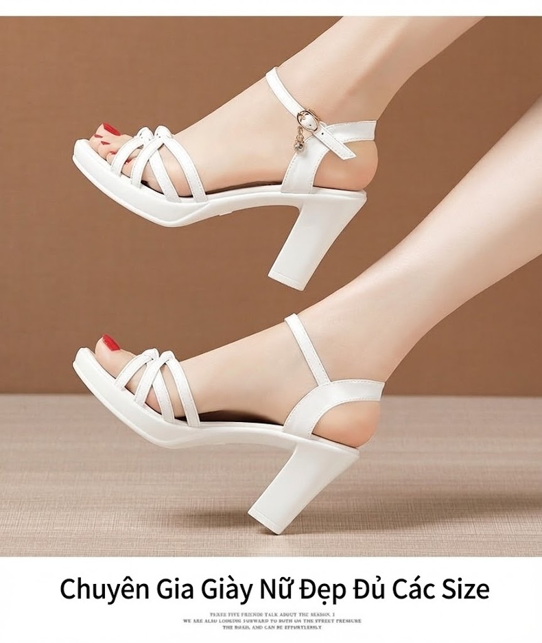 Giày Sandal Cao Gót Nữ Hở Ngón Quai Ngang Da Bóng Gót Cao 8cm Màu Đen, Đỏ, Trắng chi tiết 14