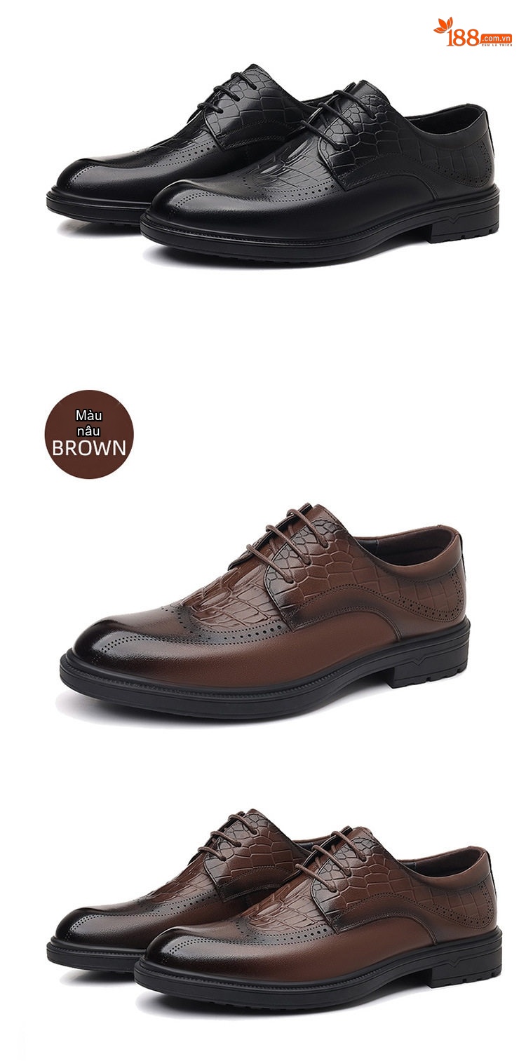 Giày Tây Buộc Dây Nam Da Bò, Kiểu dáng Brogue, Chiều Cao Đế Khoảng 3cm Màu Nâu, Đen chi tiết 18
