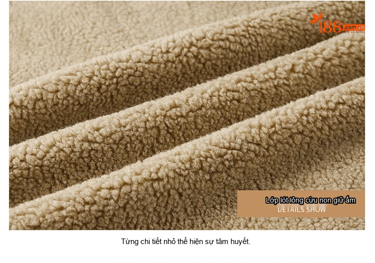 Áo Khoác Nam Cotton Lót Lông Cừu Non Cổ Lông Rộng Dáng Rộng Màu Đen, Nâu, Xanh... chi tiết 43