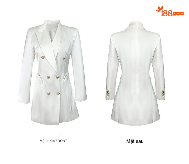 Đầm Vest Nữ Thiết Kế Dáng Ôm Hai Hàng Khuy Màu Trắng chi tiết 6