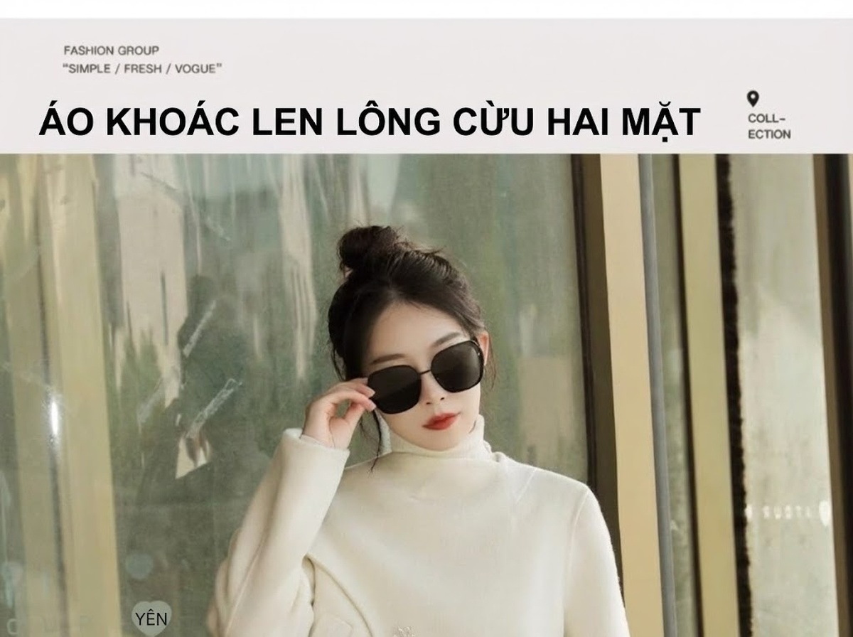 Áo Khoác Nữ Tiểu Hương Phong Lông Cừu Áo Dạ Ngắn Hai Mặt Màu Trắng, Đen chi tiết 2