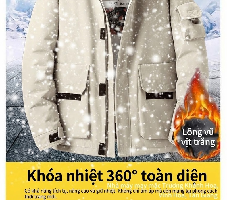 Áo Khoác Phao Nam Dáng Ngắn Có Mũ Phong Cách Hàn Quốc Màu Xanh, Đen, Kem, Vàng chi tiết 1