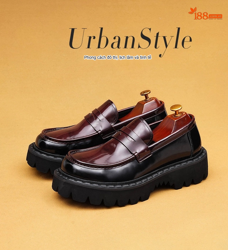 Giày Lười Nam Da Bóng Đế Dày Chiều Cao Đế Khoảng 5cm Màu Đen, Nâu chi tiết 1