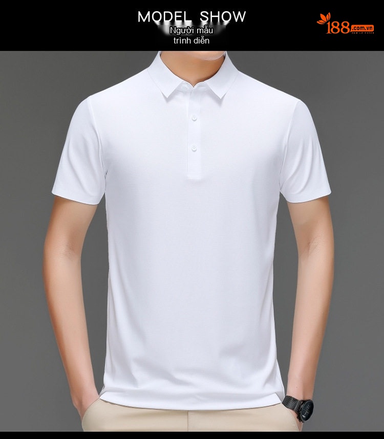 Áo Polo Nam Lụa Tằm Cao Cấp Form Rộng Chống Nhăn Màu Đỏ Cam, Trắng, Xanh Da Trời, Xanh... chi tiết 17