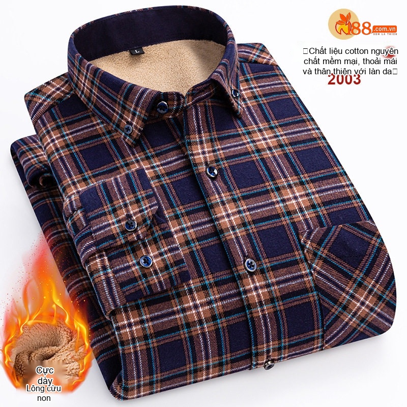 Áo Sơ Mi Nam Ca Rô Lông Cừu Non Cotton Dày Dặn Giữ Ấm Màu Đen, Đỏ, Xanh Dương, Xanh Lá...