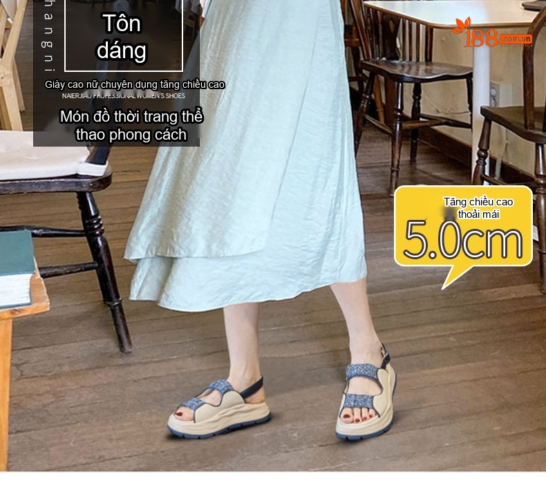 Dép Sandal Nữ Đế Bệt Quai Ngang Đính Đá Đế Cao 4cm - 5cm Màu Trắng, Xanh, Tím chi tiết 2
