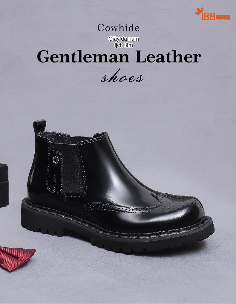 Giày Chelsea Boots Nam Da Bóng Đế Cao Chiều Cao Đế Khoảng 4cm Màu Đen, Nâu chi tiết 1