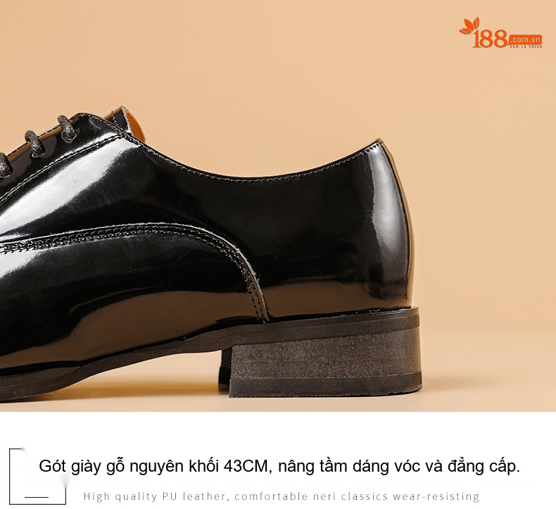 Giày Tây Oxford Nam Da Thật Kiểu Thủ Công Chiều Cao Đế Khoảng 3cm Màu Đen chi tiết 7
