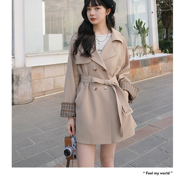 Áo Khoác Gió Nữ Dáng Dài Hàn Quốc Dây Đai Thắt Eo Màu Nâu Khaki chi tiết 6