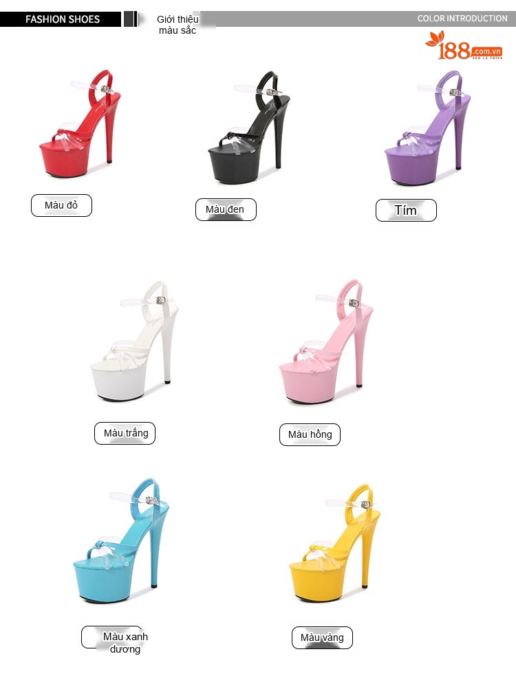 Giày Sandal Cao Gót Nữ Quai Trong Suốt Da Bóng Gót Cao 10cm - 12cm Màu Đen, Đỏ, Vàng, Xanh Dương... chi tiết 2