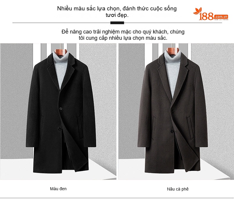 Áo Khoác Dạ Nam 100% Lông Cừu Hai Mặt Cổ chữ Vest Công Sở Thanh Lịch Màu Đen chi tiết 4