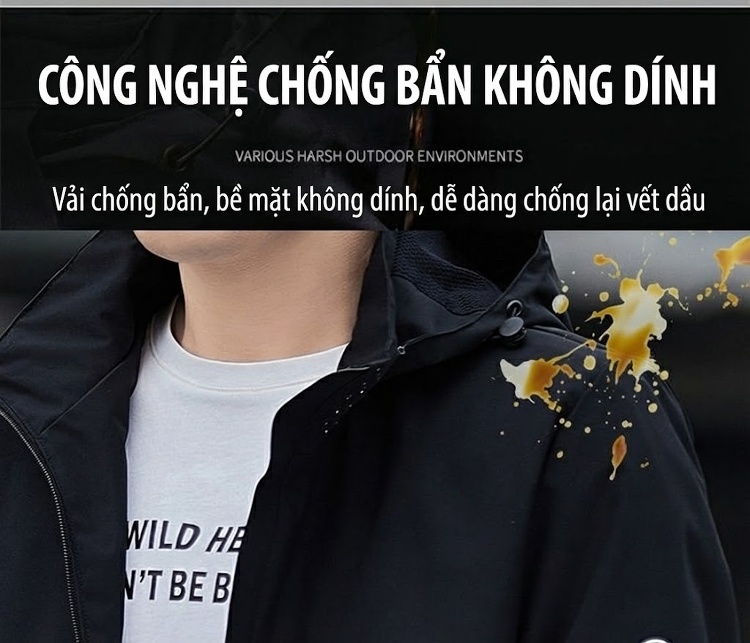 Áo Khoác Gió Nam Có Mũ Trùm Đầu Chống Nước Phong Cách Thể Thao Màu Đen, Xám, Xanh Navy chi tiết 6