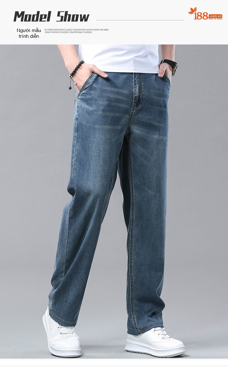 Quần Jeans Nam Ống Đứng Co Giãn Nhẹ Dáng Suông Dài Màu Xanh chi tiết 7