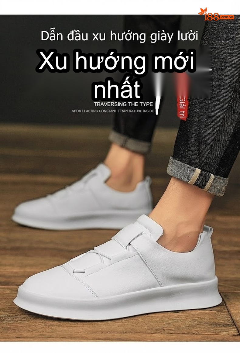 Giày Thể Thao Nam Da Bóng Đế Bằng Chiều Cao Đế Khoảng 3cm Màu Trắng, Đen chi tiết 5