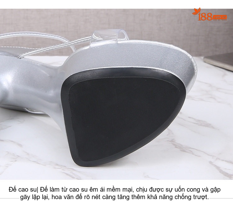 Giày Sandal Cao Gót Nữ Quai Kẹp Ngón Da Bóng Gót Cao 15cm Màu Đỏ, Trắng, Đen, Tím... chi tiết 6