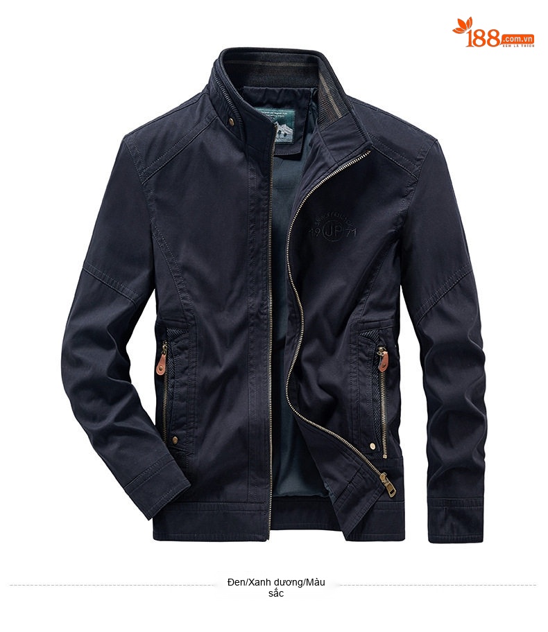Áo Khoác Nam Công Sở Tay Dài Khóa Kéo Vải Cotton Màu Be, Xanh Navy, Xanh Rêu chi tiết 15