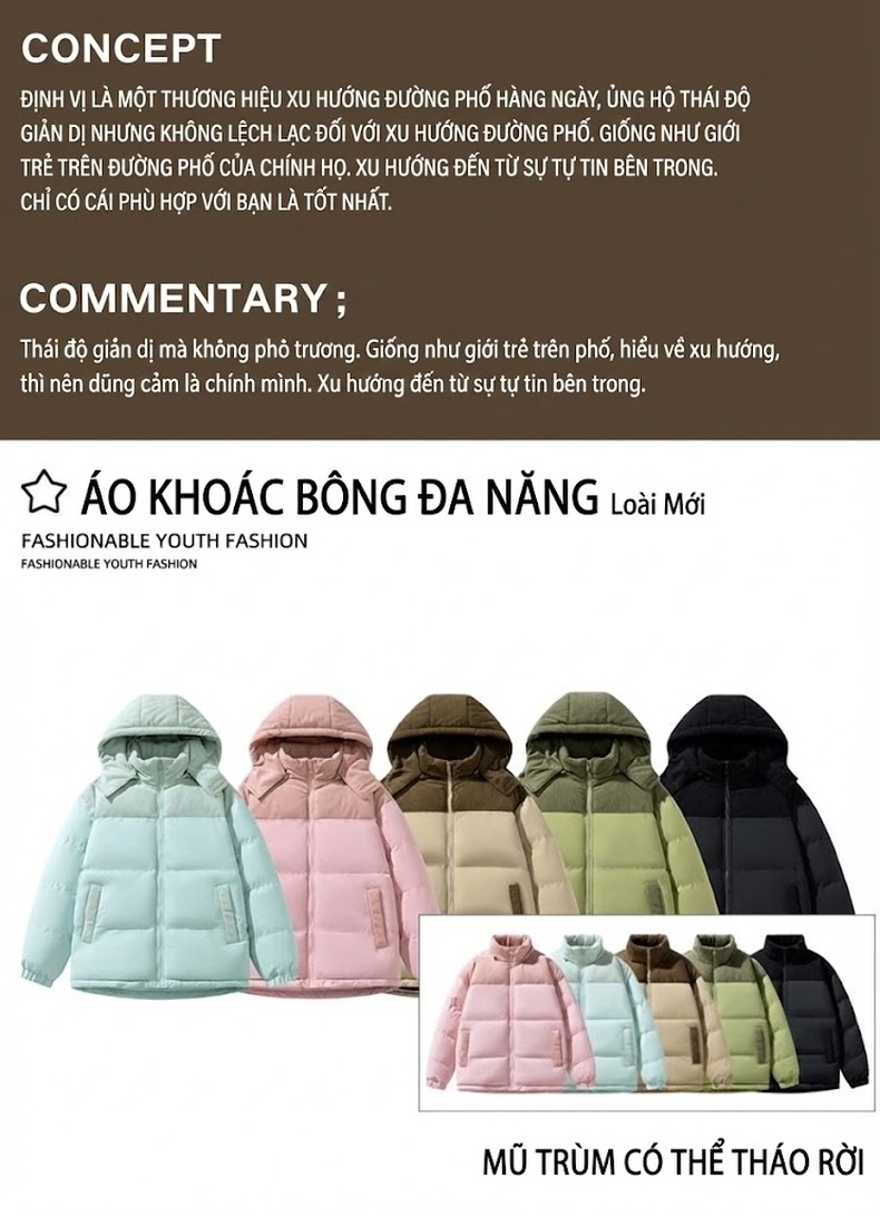 Áo Khoác Bông Nam Cotton Lông Cừu Dáng Rộng Màu Hồng, Đen, Nâu, Xanh Lá... chi tiết 1