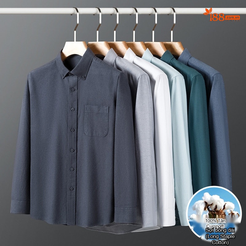 Áo Sơ Mi Tay Dài Nam Cotton Oxford Dáng Ôm Màu Trắng, Xanh Dương, Xám, Xanh Lá...